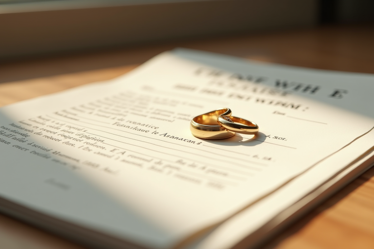 Alliances en or sur document de mariage civil français