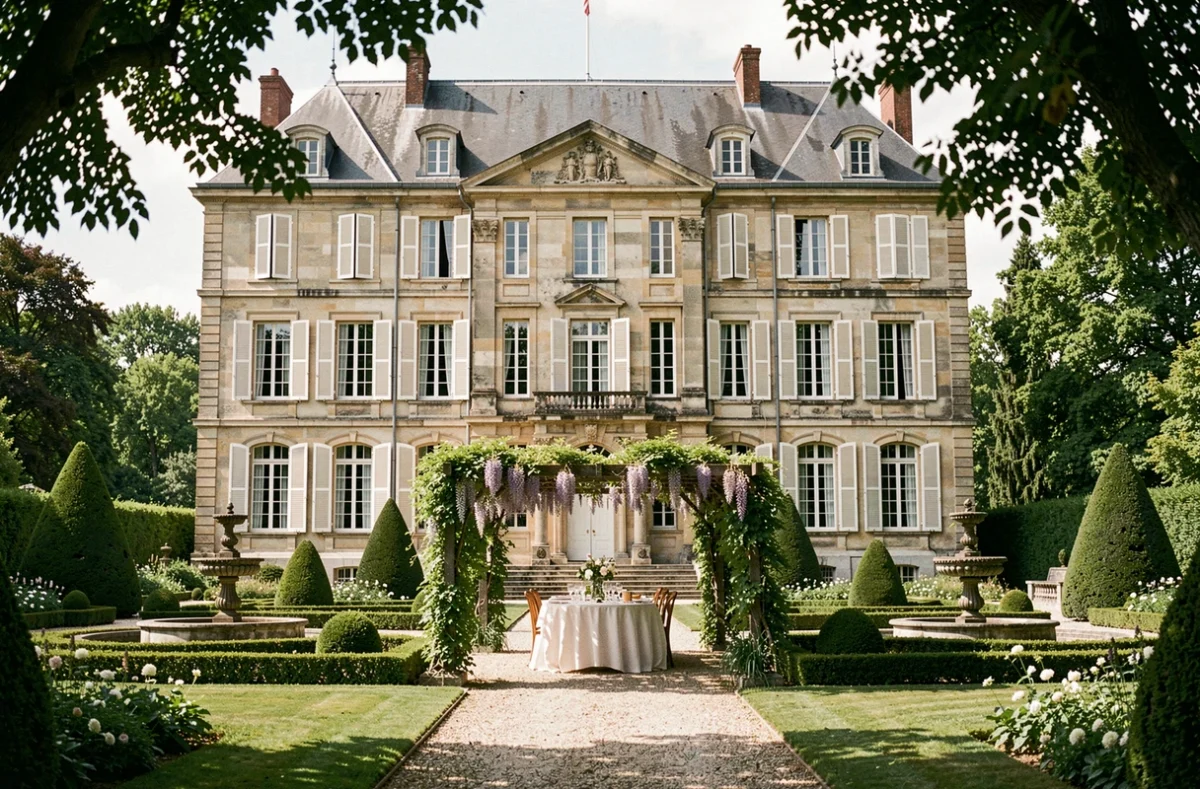 Château de Canon en Calvados avec ses jardins classiques à la française et décoration de mariage élégante