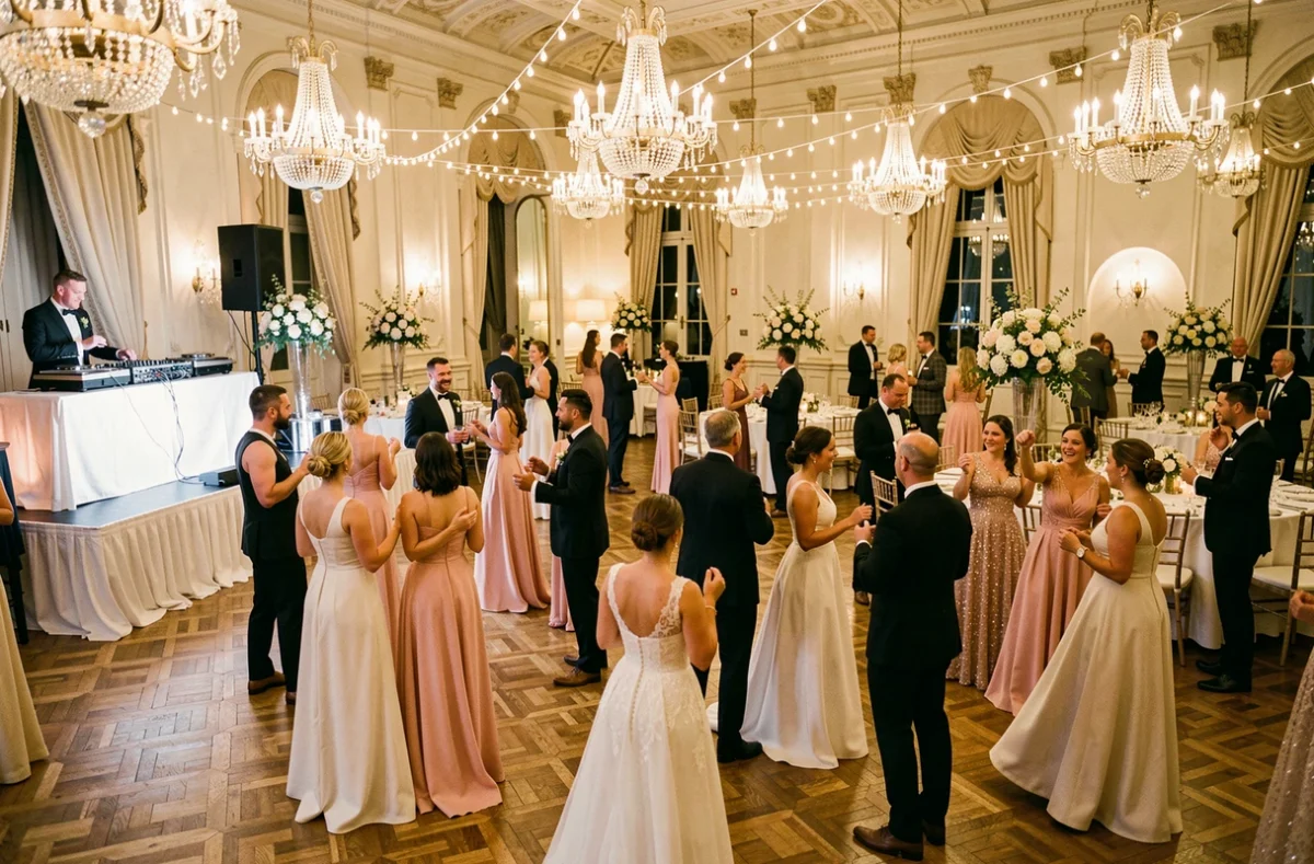 Réception de mariage animée par un DJ dans un château de la région Auvergne-Rhône-Alpes