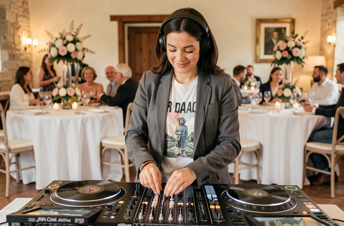 DJette Tina derrière sa console lors d'un mariage dans l'Ain