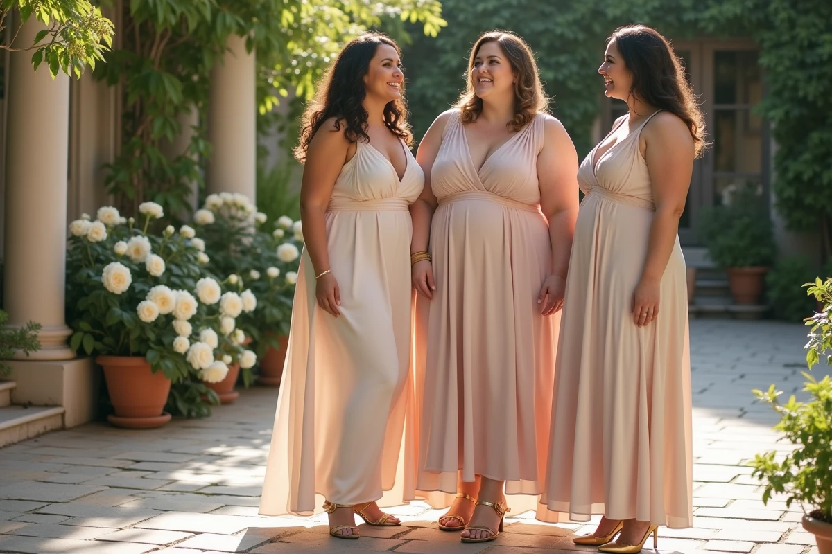 Trois femmes en robes pastel montrant leurs chaussures de mariage