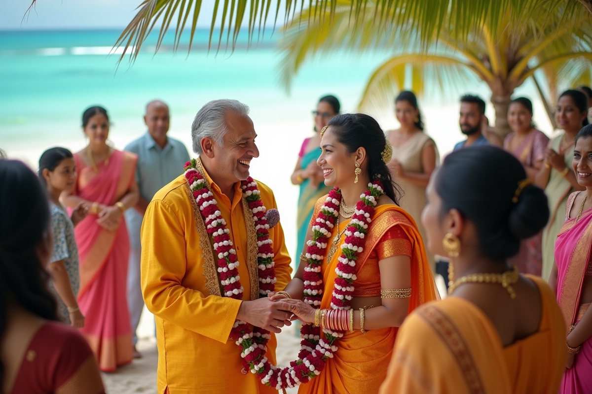 Célébration de mariage tropicale sur la plage