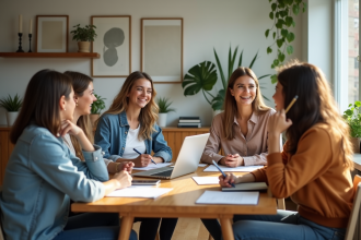 Groupe de femmes discutant autour d'une table chaleureuse