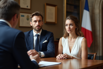 Jeune couple en mairie lors de leur mariage en France