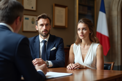 Jeune couple en mairie lors de leur mariage en France