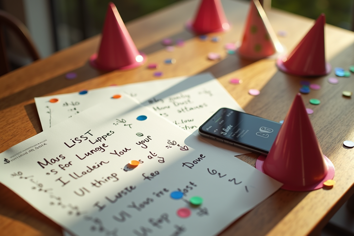 Liste de chansons écrite à la main sur une table avec smartphone