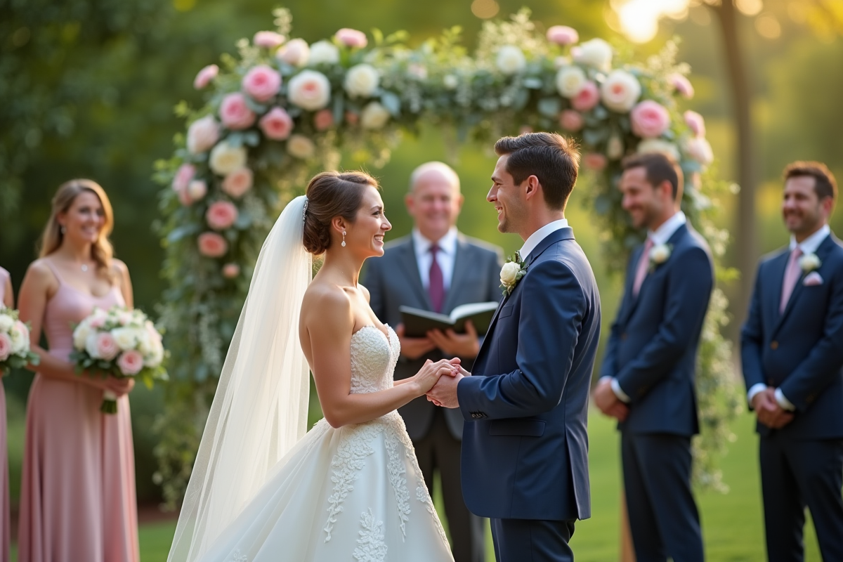Cérémonie de mariage en plein air avec échange de vœux