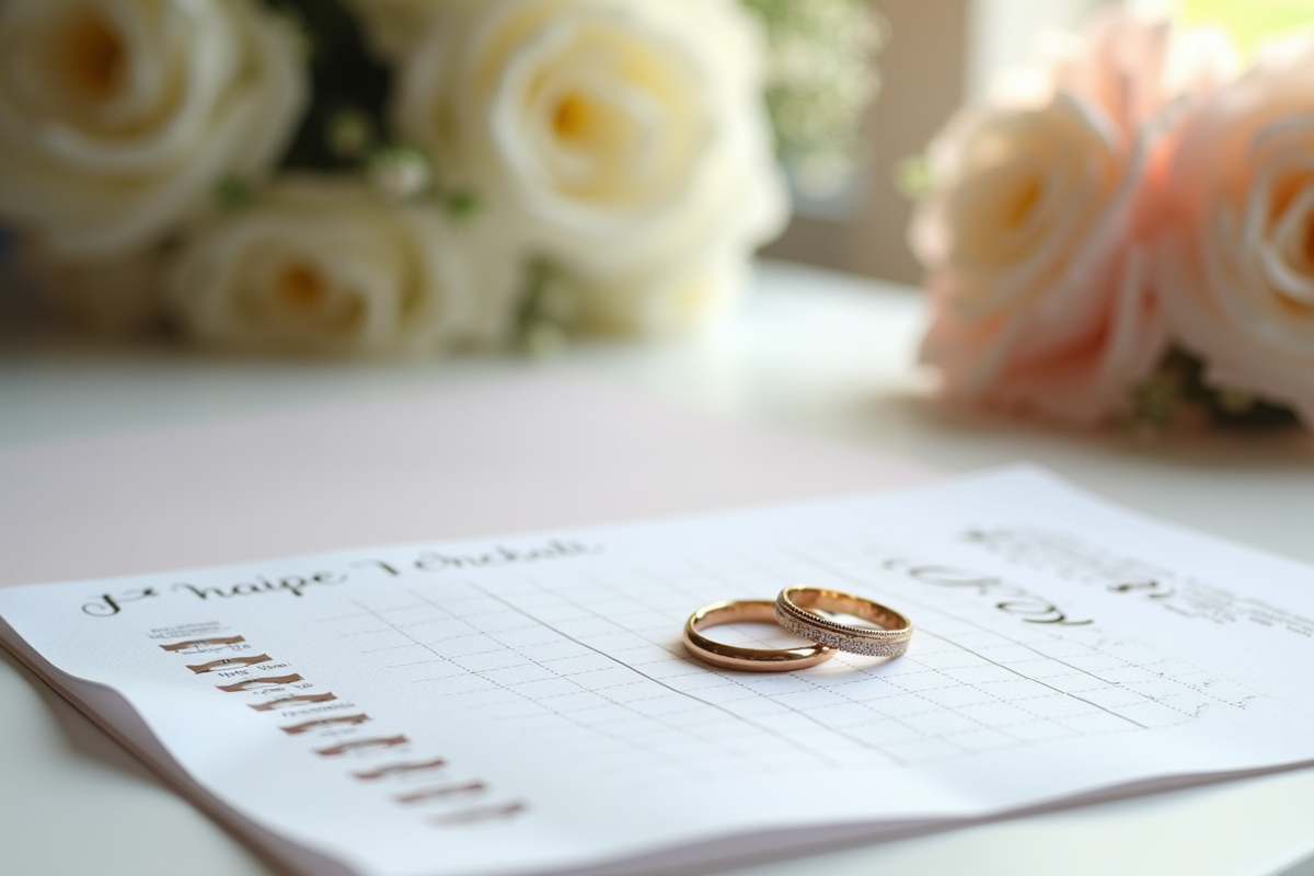 Planification de mariage avec checklist et fleurs fraîches