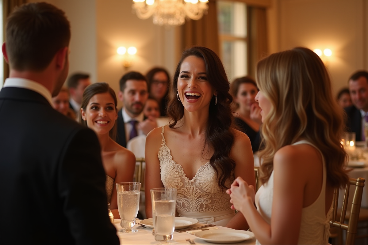Réception de mariage intérieure avec jeu interactif et invités