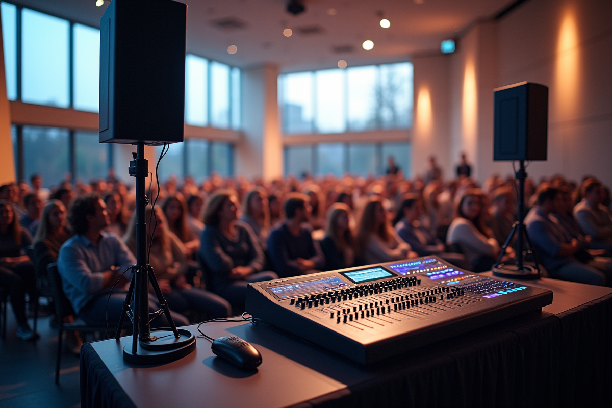 Salle événement intérieur avec système sonore professionnel