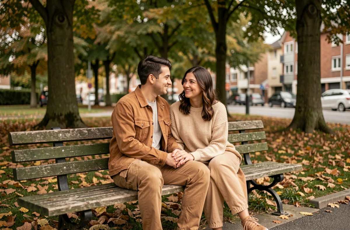 Séance photo de couple en extérieur dans un parc près de Gagny en automne