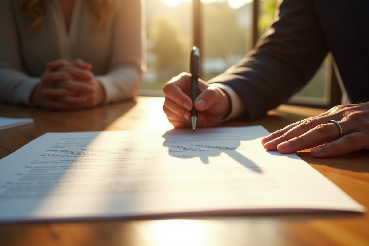 Détails de la signature des papiers de mariage sur une table en bois