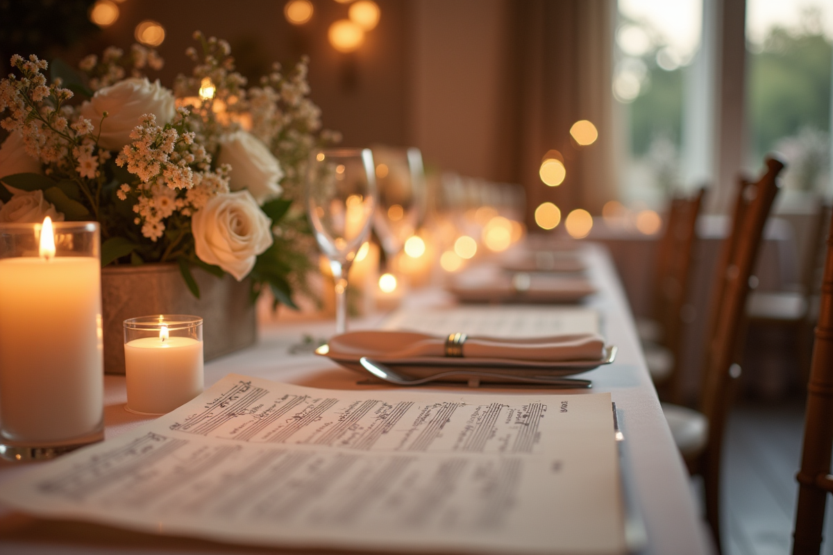Table de mariage élégante avec fleurs et bougies