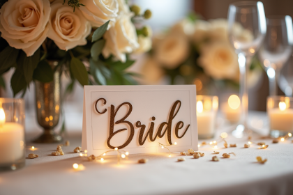 Table de mariage élégante avec fleurs blanches et bougies
