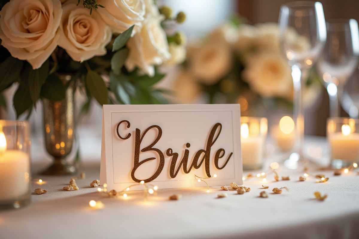 Table de mariage élégante avec fleurs blanches et bougies
