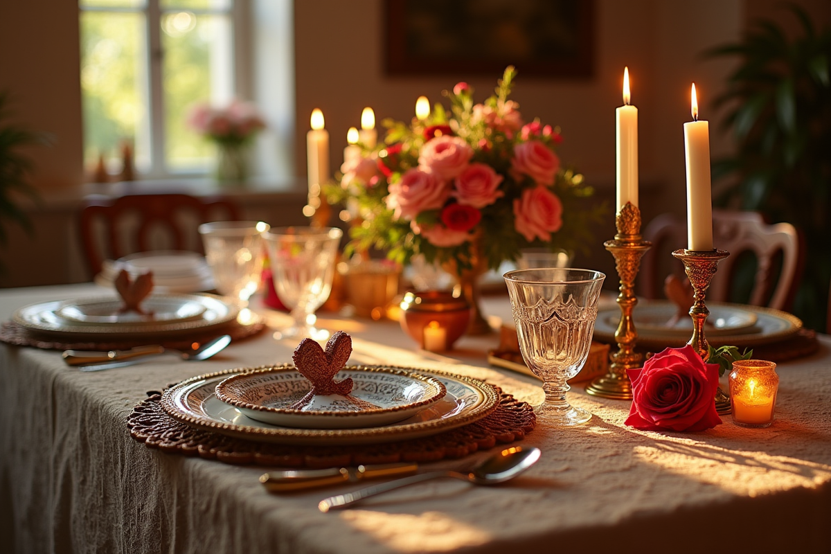 Table de mariage islamique décorée avec fleurs et bougies