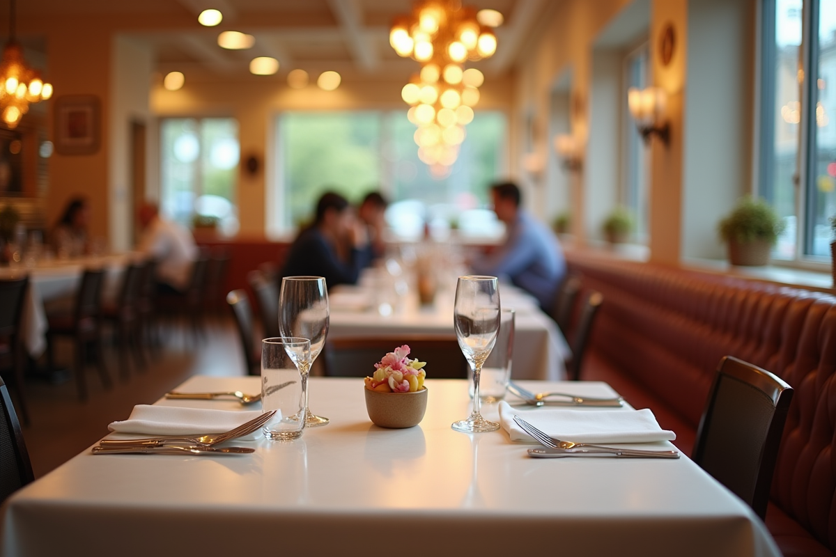 Table dressée pour deux dans un restaurant accueillant